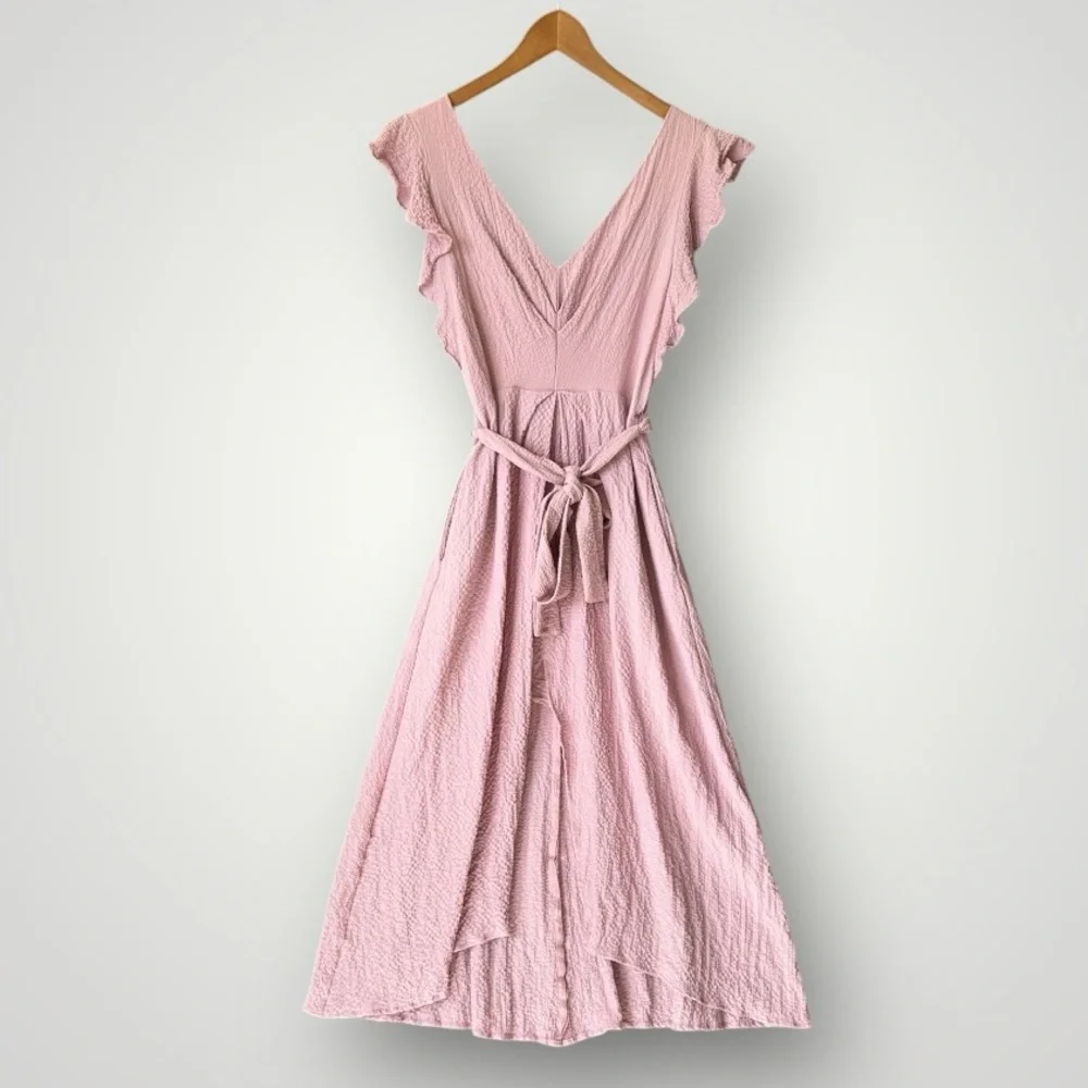 Astr Pink Ruffle Midi Dress - Picture 1 of 8
